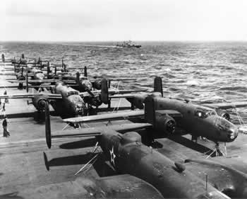 B-25s on the deck of the USS Hornet