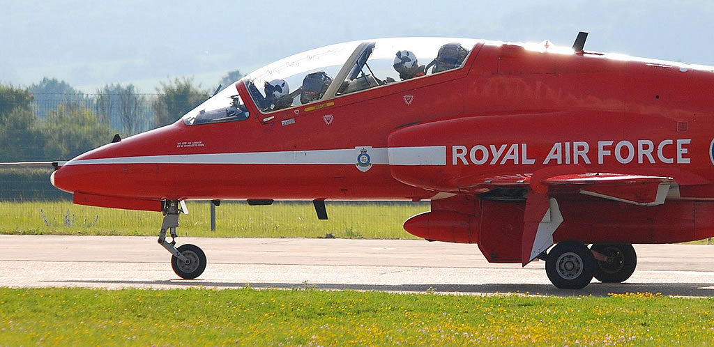 Royal Air Force Red Arrow preparing for takeoff at air show