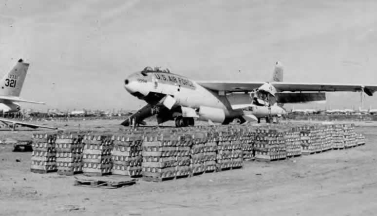 stacks of ingots from scrapped Boeing B-47 Stratojets at Davis-Monthan AFB in April, 196