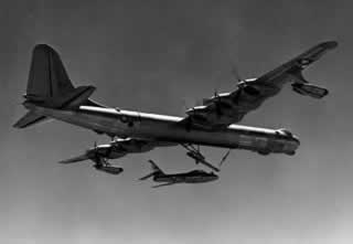 B-36 and F-84F Thunderstreak during a FICON Project test flight