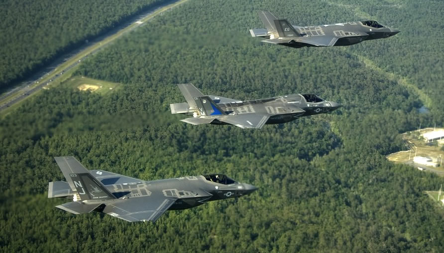 F-35 Lightnings in flight ... F-35A, F-35B and F-35C
