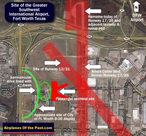 Map of the site of the Greater Southwest International Airport, Amon Carter Field, Fort Worth Texas