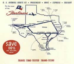 Trans Texas Airways route map circa 1952