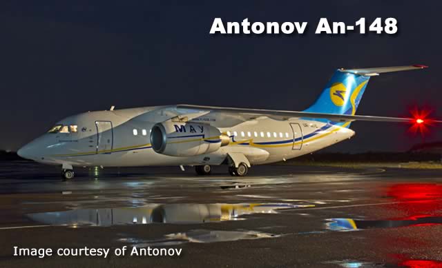 Antonov An-148, a twin-jet regional airliner