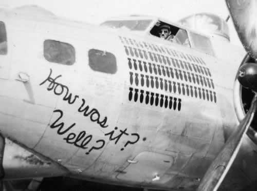 Nose art on the B-17 Flying Fortress "How Was It? Well?"