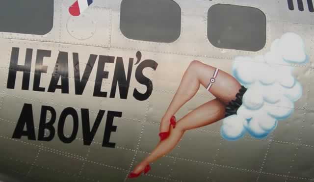 Nose art on Boeing B-17G Flying Fortress "Heavens Above" at Lackland AFB, San Antonio, Texas
