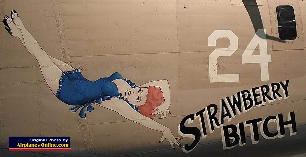 Nose art on B-24 Liberator "Strawberry Bitch" 
