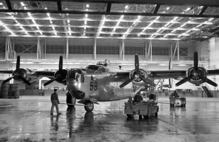 Rolling out a newly built B-24 Liberator at the Ford Willow Run Plant