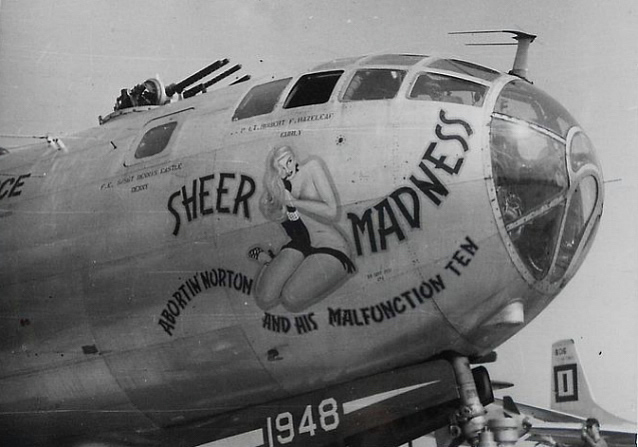 Nose art on Boeing B-29 Superfortress "Sheer Madness"