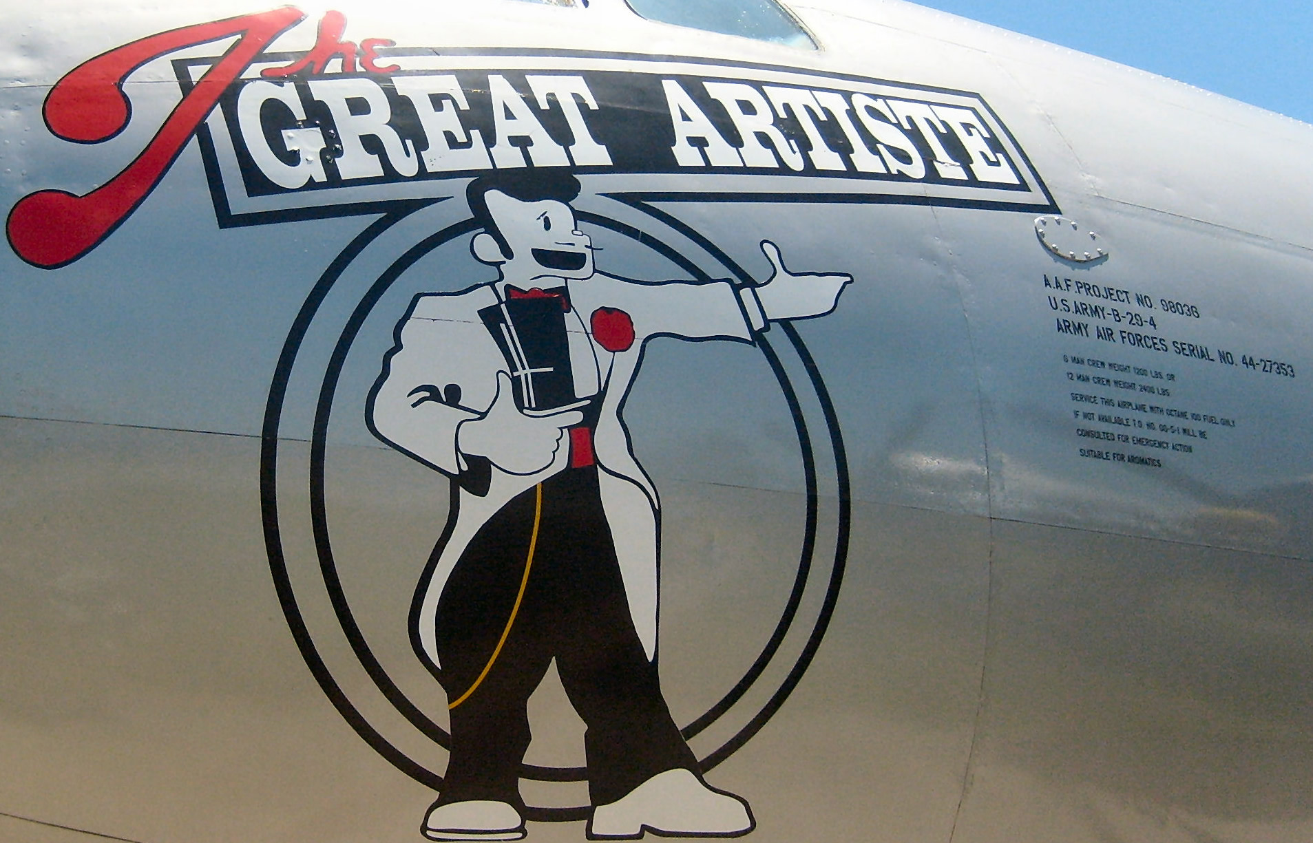 Close-up view of the nose art on the B-29 Superfortress "The Great Artiste" at Whiteman AFB