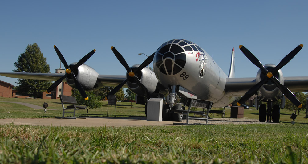 Overall view of the B-29 Superfortress "The Great Artiste" display area at Whiteman AFB, Missouri