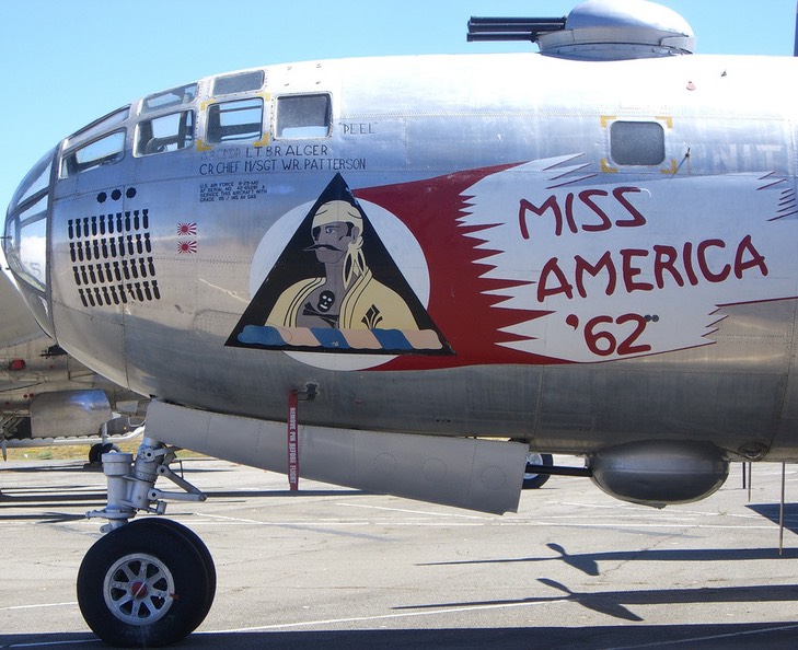 Nose view of the B-29 Superfortress "Miss America 62" at the Doolittle Air Museum in California