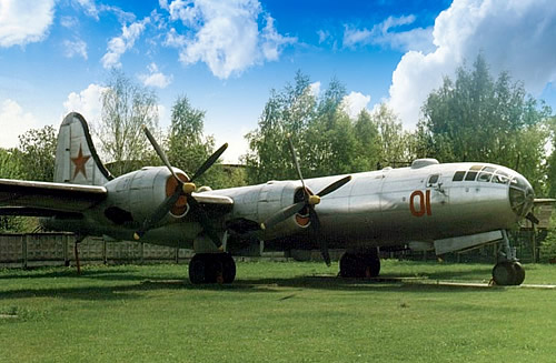 Tupelov Tu-4, a copy of the B-29, on static display at the Yuri Gagarin Air Force Academy near Moscow in Russia