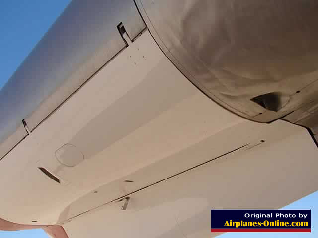 Jet engines, seen from underneath, on the B-36J Peacemaker