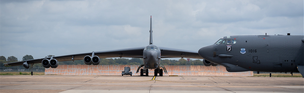USAF B-52 Stratofortress bomber preparing to roll at Barksdale Air Force Base