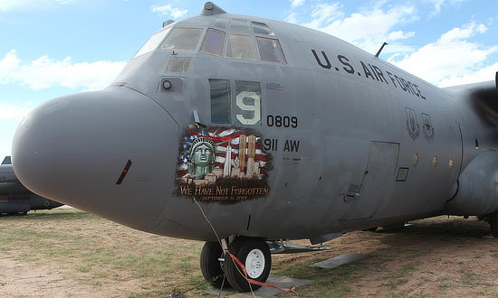 C-130H Hercules of the U.S. Air Force, S/N 78-0809, with nose art "We Have Not Forgotten", in storage at AMARG