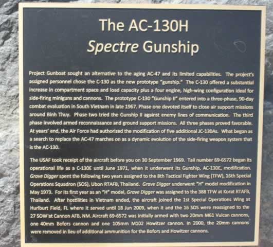 Plaque about the AC-130H Spectre Gunship, Cannon Air Force Base, Clovis, New Mexico