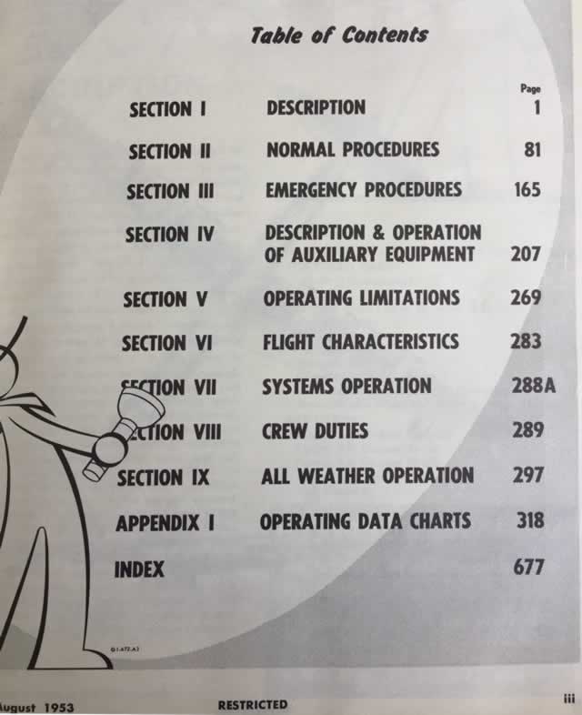 B-36H Peacemaker bomber Flight Handbook Table of Contents