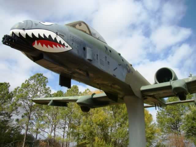 A-10 Thunderbolt on display at the entrance to the former England Air Force Base