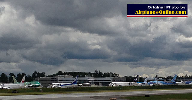 View of the Boeing Everett assembly plant area across the runway from the Future of Flight Aviation Center