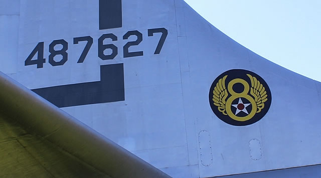 8th Air Force logo on the tail markings of B-29 Superfortress S/N 487627