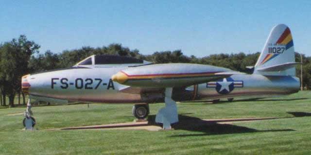 F-84E Thunderjet, S/N 51-1027, on display at Cannon Air Force Base, Clovis, New Mexico