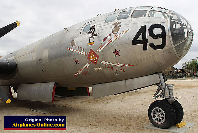 Right nose view of the B-29 Superfortress painted for the 4th Marine Division