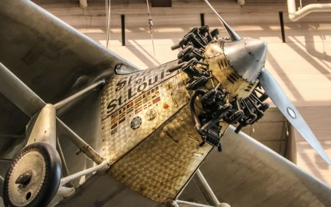 Close up view of the engine and nose on the Spirit of St. Louis