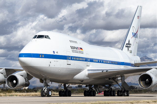 NASA's Boeing 747 SOFIA arrives at the Pima Air and Space Museum in Tucson, Arizona