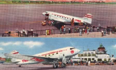 Trans World Airlines Douglas DC-3 at County Airport between McKeesport and Pittburgh, PA Trans World Airlines Douglas DC-3 at County Airport between McKeesport and Pittburgh, PA