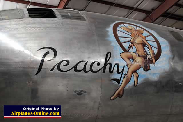 Nose art on the B-29 Superfortress "Peachy" in Pueblo, Colorado