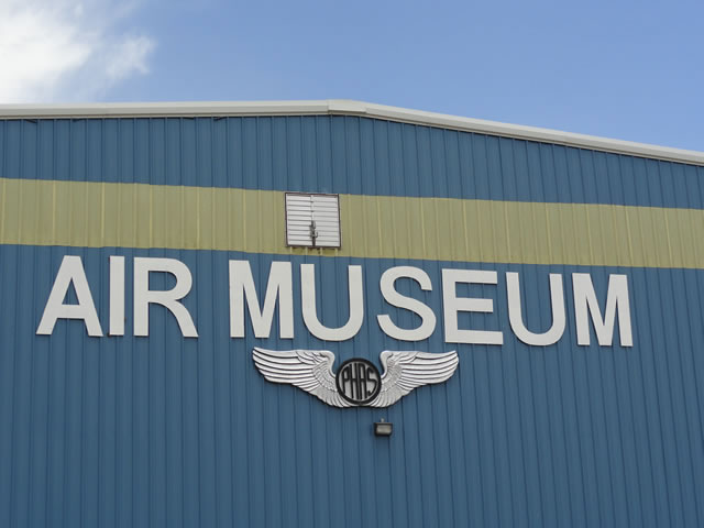 Exterior of one of the aircraft hangars housing the aircraft collections