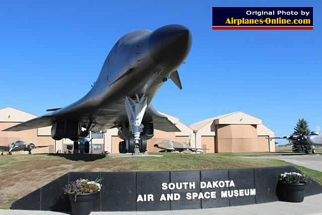 B-1B Lancer, S/N 83-0067, of the U.S. Air Force, at the South Dakota Air and Space Museum, adjacent to the gate of Ellsworth AFB