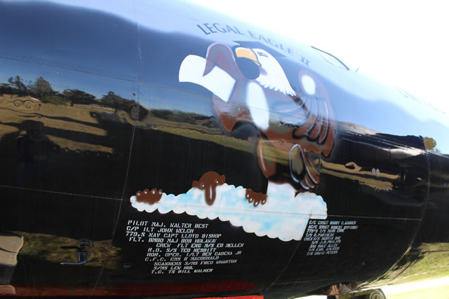Close-up view of nose art on the B-29 Superfortress "Legal Eagle II" in South Dakota