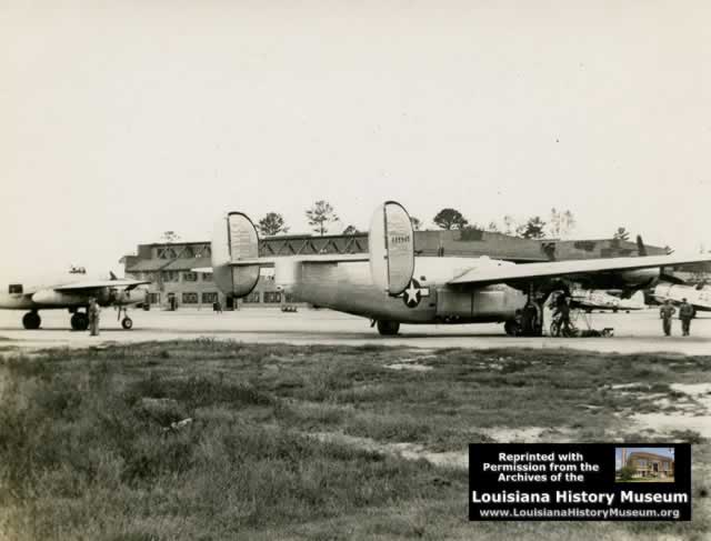 Various aircraft on apron at Seymour Johnson Field in WWII