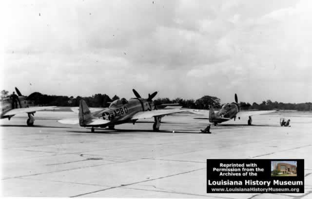P-47 Thunderbolts on apron at Seymour Johnson Field in WWII