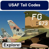 U.S. Air Force Tail Codes ... Tail Codes are markings usually on the vertical stabilizer of U.S. military aircraft that help to identify the aircraft's unit and/or base assignment and other information.A tail code is not the same as the Air Force Serial Number, Navy Bureau Number, aircraft registration number, or Buzz Number.Since 1993, all Air Force units, including Air Force Reserve and Air National Guard, utilize this system. 