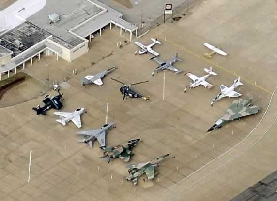 Aerial view of outdoor aircraft displays in Tyler