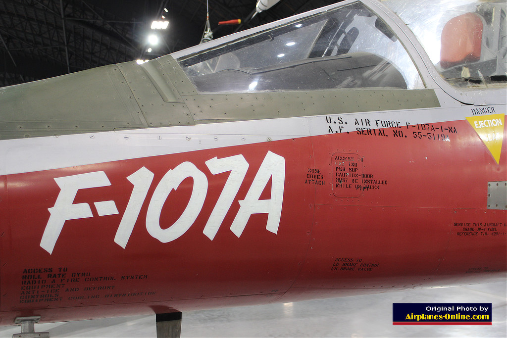 Close-up view of the F-107A Serial Number 55-5119A at the Museum of the United States Air Force